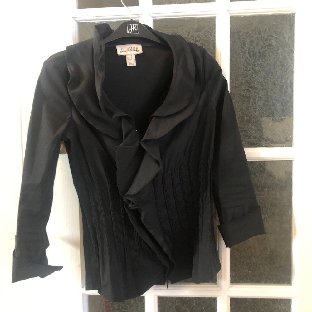 Joseph Ribkoff Black Ruffle Zip Jacket Size 6 US - Picture 9 of 9